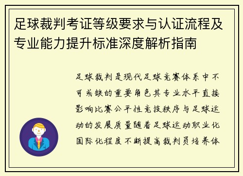 足球裁判考证等级要求与认证流程及专业能力提升标准深度解析指南